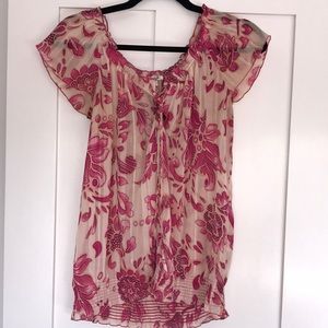 Fushia and cream blouse